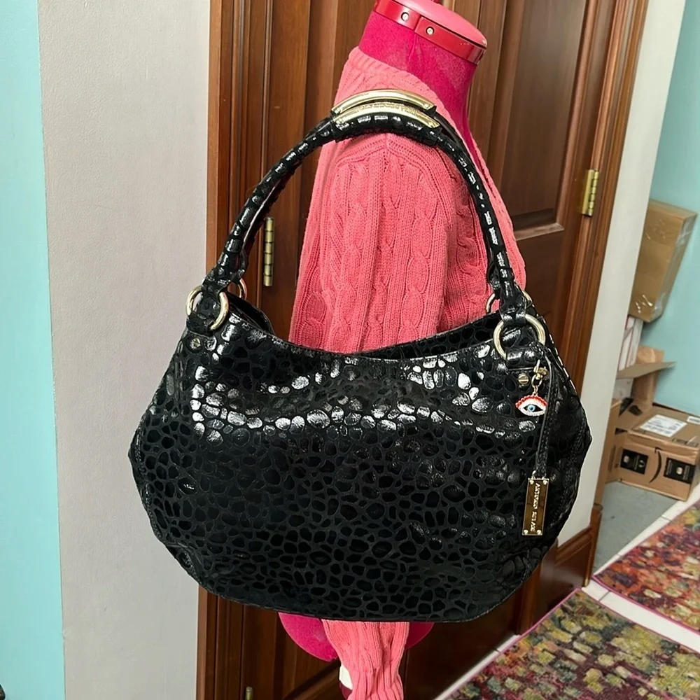 Antonio Melani Hobo/ shoulder bag Suede /patent leather Black stone pattern NWOT